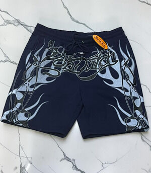 Von Dutch Men’s Medium Navy Blue Graphic Sweat Shorts Flame Logo NWT